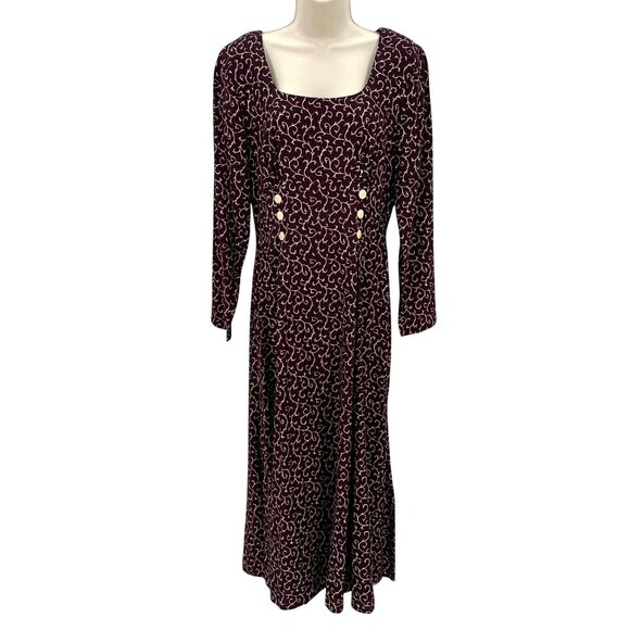 Vintage Jonathan Martin Womens Rayon Burgundy White Print Sheath Dress Size 9/10 - Picture 1 of 7